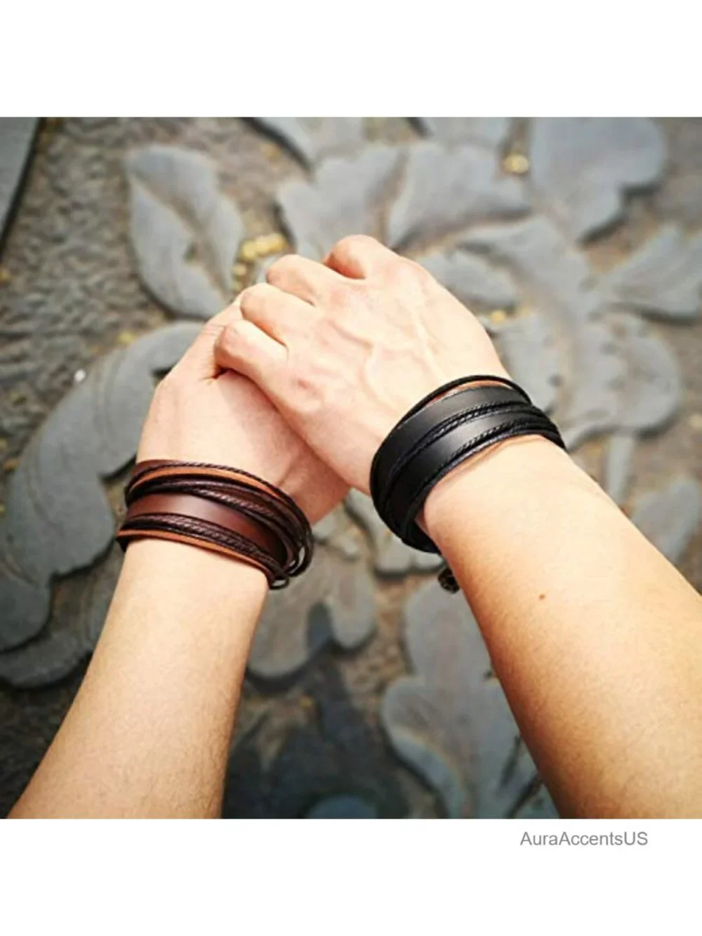 Unisex Multilayer Leather Cuff Bracelet Adjustable Wrap